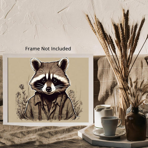 Posterizer 1 pcs- Portrait of a raccoon with clothes on-Art for Animal Lovers-Floral Botanical Art- Gift for Men Women Entrepreneur Teens-Living R...