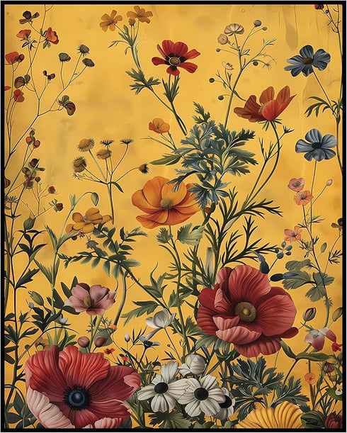 Posterizer 1 pcs-wild flowers with yellow background-Floral & Botanical Art-Abstract & Modern Art-Decor for Home & Office- UNFRAMED Wall Art...