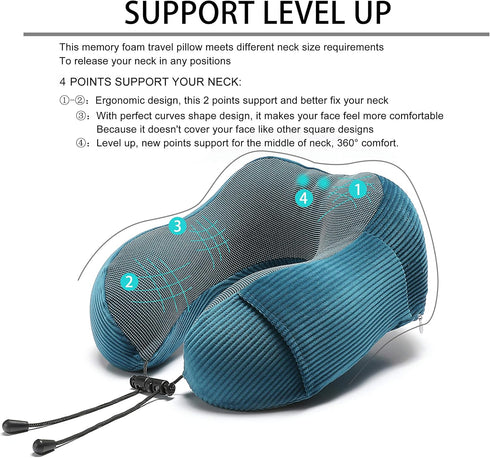 Memory Foam Neck Pillow with 360-Degree Head Support Lightweight Comfortable Travel Airplane Pillow with Storage Bag for Sleeping, Traveling,Car, ...