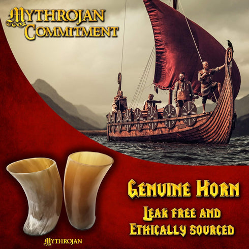 Mythrojan Original Viking Drinking Horn Mug 100% Authentic Beer Glass Set of 2, Natural Ox Horn Tumbler Norse Medieval Tankard Glass Cool Unqiue T...