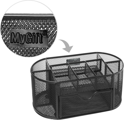 MyGift Metal Wire Mesh Desktop Supplies Organizer Caddy with 8 Compartments and Storage Drawer for Home Office School Dorm (Black))...