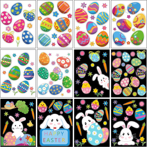 CCINEE Cute Easter Window Cling Stickers for Home Decoration,Bunny Easter Eggs Decals for Windows 12 Sheets...