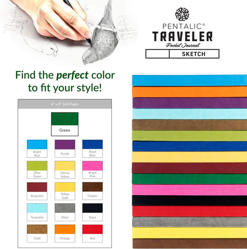 Pentalic 6" x 8" Pocket Sketchbook Traveler Journal, 160 Pages, Green...