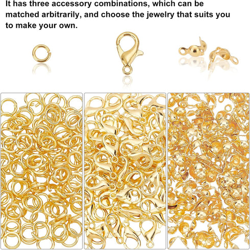 PH PandaHall 500pcs Jewelry Making Accessory Set 200pcs 4mm 21 Guage Open Jump Ring 100pcs 12x6mm Lobster Claw Clasp 200pcs 7mm Bead Tips Knot Cov...