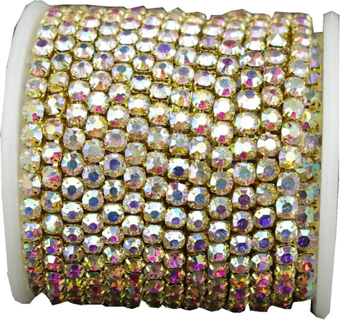 10 Yard Crystal AB Rhinestone Close Chain Clear Trim Sewing Craft (Gold, 4mm)...