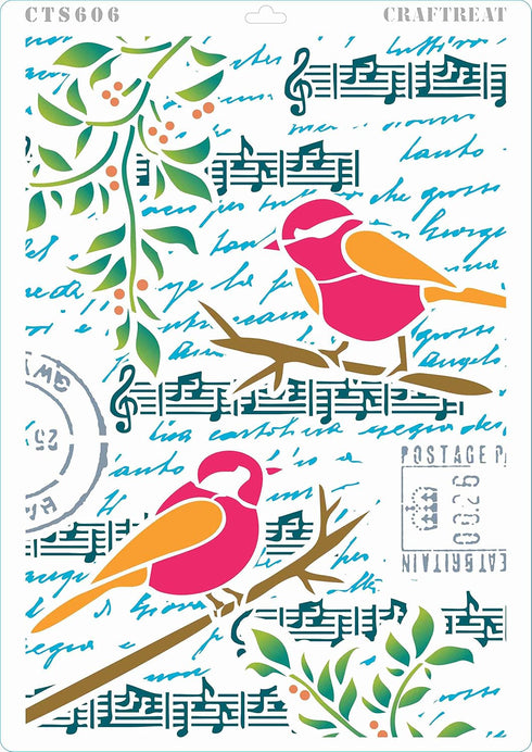 CrafTreat Stencils for Painting on Wood, Canvas and Fabric - Ledger Poppy, Flower Collage, Bird Song & Bits and Pieces - 4 Pcs - Size: A4 (8.3 x 1...