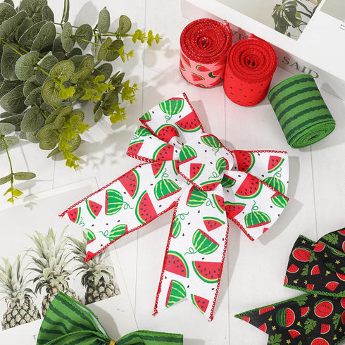 Watermelon Wired Edge Ribbon 30 Yards Summer Fruit Craft Fabric Ribbon Watermelon Theme Decorative Wrapping Ribbon for Wreath Bow Making DIY Craft...