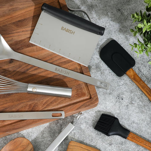 Babish Multi-Purpose Stainless Steel Scaper/Chopper with Grip, 6-Inch, Silver/Black...