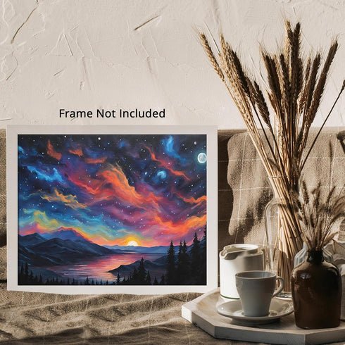 Posterizer 1 pcs- mountains, trees, night sky landscape nature 6-Landscape & Nature Art-Floral Botanical Art- Decor for Home & Office- unframed wa...