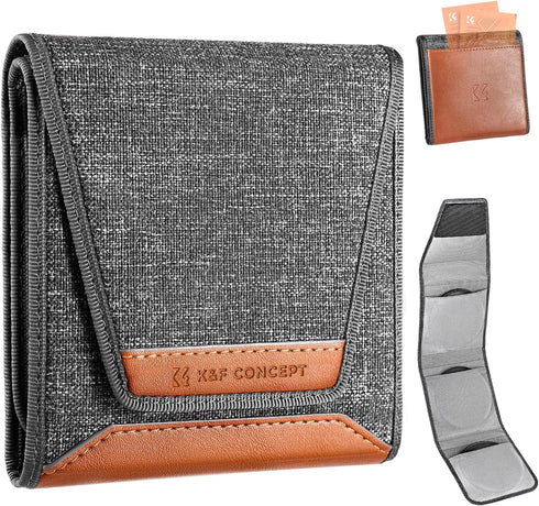 K&F Concept Lens Filter Pouch, Lens Filter Case 3 Pocket Professional Photography Filter Holder Belt Bag Pouch Water-Resistant and Dustproof for F...
