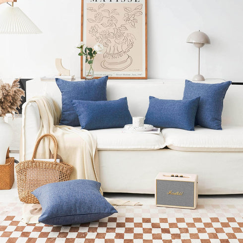 Home Brilliant Lined Linen Throw Pillow Covers Decorative Oblong Cushion Covers for Sofa, 12"x20"(30x50cm), Navy Blue...