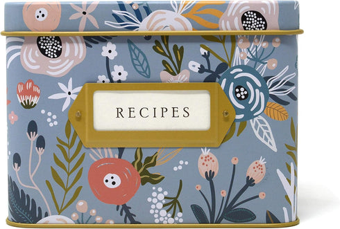 Jot & Mark Decorative Recipe Tin Box for Recipe Cards, Greeting Card Holder | Holds Hundreds of 4” x 6” Cards...