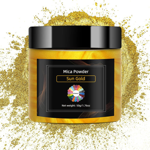 Sun Gold Mica Powder for Epoxy Resin?Natural Shimmer Mica Powder Used for coloring resin artwork, car spray paint, candles, soap, eye shadow, lip ...