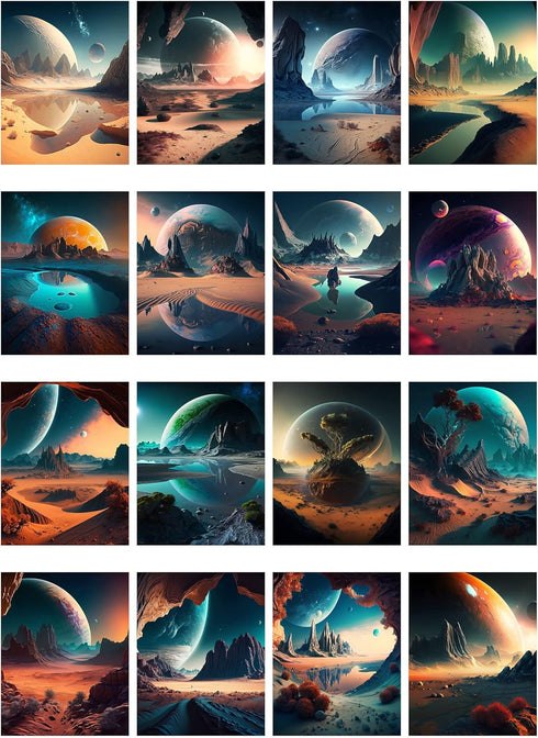 Decoupage Paper Pack (35 Sheets 6"x8") Outer Planets Scenic Landscapes FLONZ Vintage Pictures Reprint Cards for Decoupage, Craft and Scrapbooking...