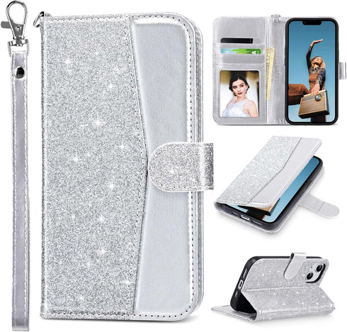 ULAK Compatible with iPhone 14 Plus Wallet Case with Card Holder, Flip iPhone 14 Plus Case for Women Girls PU Leather Kickstand Wrist Strap Shockp...