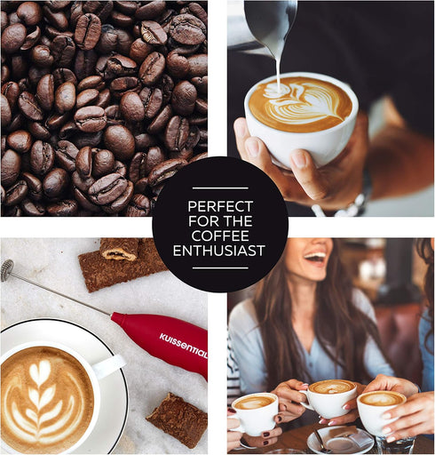 Electric Stainless Steel Milk Frother-Slickfroth 2.0- Powerful Handheld Battery Operated Foam Maker for Cappuccino, Latte, Hot Chocolate, Frappe, ...