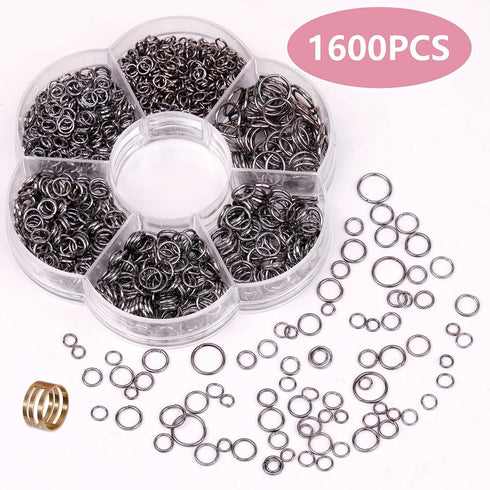 YAKA 1600Pcs 6 Different Sizes Open Jump Rings,5mm 6mm 7mm 8mm 9mm 10mm Ring Jewelry Keychain for Jewelry Making Accessories,1Pcs Jump Ring Open/C...