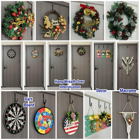 Over The Door Hooks 5.5" 4Pcs for 1 3/8" Door Black Plastic Coating Wreath Door Hanger Hook for Hanging Ironing Board Towel Rack Bathroom Closet C...