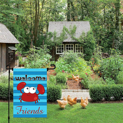 Summer Garden Flag Double-Sided, Marine Series Crab Cute Cartoon, Children's Parties Sign Gardens Lawn Decors (12"X 18")...