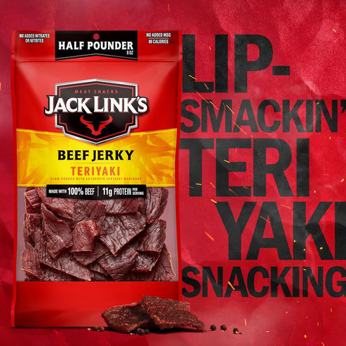 Jack Link's Beef Jerky, Teriyaki, Half Pounder Large Jerky Bag - Flavorful Meat Snack, Ready to Eat Protein Snacks with 11g of Protein per Serving...