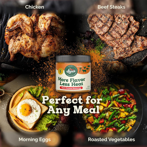 More Flavor Less Heat by Your Spice Sensation - Multi-Purpose Spice Seasoning, Low Salt/Low Sodium, Gluten-Free, BBQ, No Sugar, Vegan, Paleo, Keto...