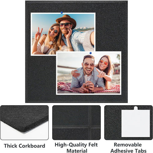 Vienrose 6 Pack Felt Bulletin Board 7.87"x7.87" Pin Board Wall Decoration with 35 Push Pins and Removable Adhesive Tabs for Office Home and School...