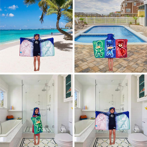PJ Masks Bath/Pool/Beach Soft Cotton Terry Hooded Towel Wrap, 24" x 50", By Franco Kids...
