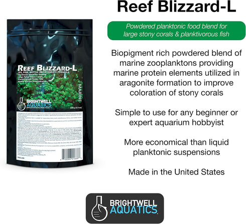 Brightwell Aquatics Reef Blizzard L - Powder Planktonic Food Blend to Feed Large Stony Corals & Planktivorous Fish, 50-g...