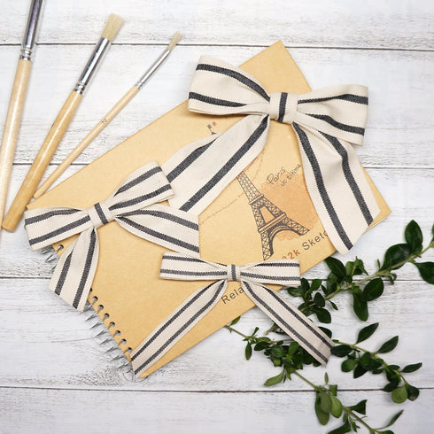 CT CRAFT LLC Ivory Cotton Black Stripes Ribbon 5/8" x 10 Yards for Home Décor Gift Present Wrapping DIY Crafts Birthday Wedding Bouquet Christmas...