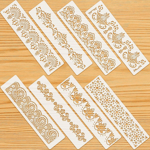 Zonon 8 Pcs Talavera Stencils for Painting Reusable Floral Border Stencils for Wall Edge Template Cake Decorating Drawing for Wood Furniture Wall ...