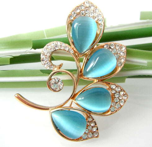 Navachi 18k Gold Plated Opal Leaves Crystal Branches Brooch Pins...