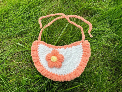 Dog Costume and Cat Costume,Handmade Knitted Dog bandanas,Orange Flower Dog Birthday Outfit for Small Dogs,Cute Cat Bandana Collar for Party,Daily...