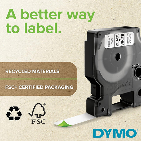 DYMO Standard D1 43610 Labeling Tape (Black Print on Clear Tape, 1/4'' W x 23' L, 1 Cartridge), DYMO Authentic...