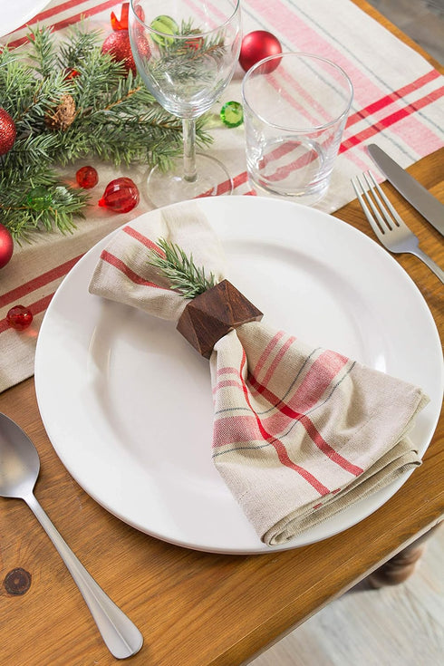 DII French Stripe Tabletop Collection Farmhouse Style Dining Table Linen Napkin Set, 20x20, Taupe/Red, 6 Piece...