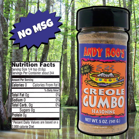 Andy Roo's Salt-Free No MSG Creole Gumbo Seasoning, 5 Ounce Shaker...