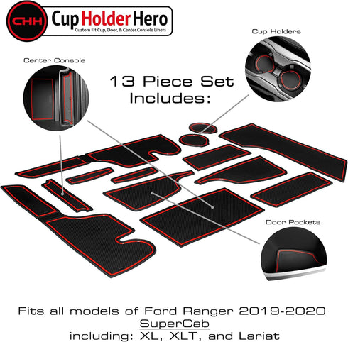 CupHolderHero fits Ford Ranger Accessories 2019-2023 Premium Custom Interior Non-Slip Anti Dust Cup Holder Inserts, Center Console Liner Mats,13pc...