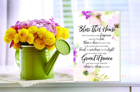 DEXSA Bless This House Wood Plaque with Inspiring Quotes 6"x9" - Elegant Frame Wall & Tabletop Decoration | Easel & Hanging Hook | Christian Famil...