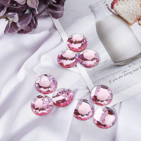FINGERINSPIRE 50Pcs 30mm Flat Back Round Acrylic Rhinestone Self-Adhesive Plastic Circle Gems Stick On Jewels(Pink) for Costume Making Cosplay Jew...