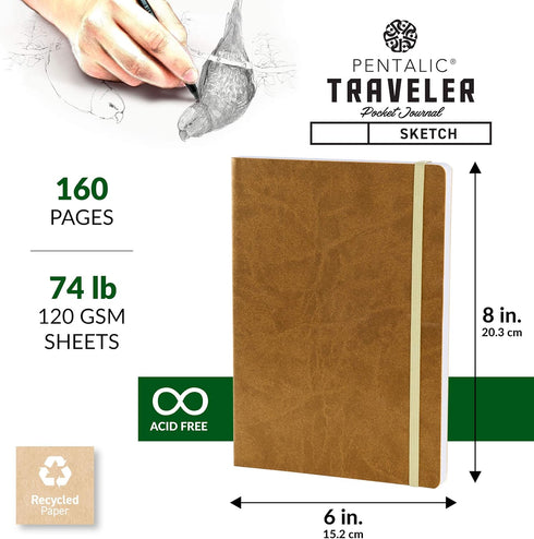 Pentalic 6" x 8" Pocket Sketchbook Traveler Journal, 160 Pages, Metallic Gold...