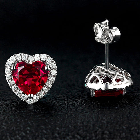 Navachi 925 Sterling Silver 18k White Gold Plated 4.5ct Heart Ruby Sapphire Emarald Stud Earrings...