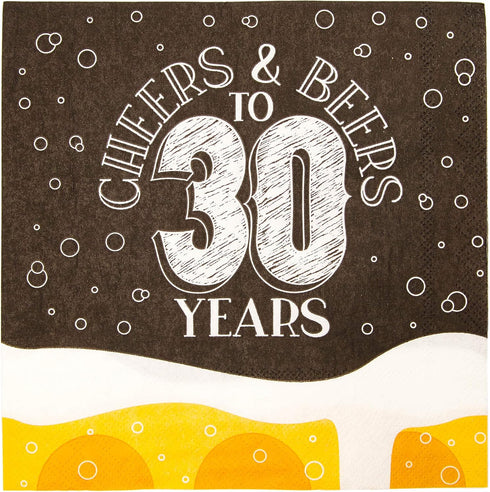 Sparkle and Bash Cheers & Beers Paper Napkins - Cheers to Beers and 30 Years - 6.5 x 6.5 in Folded, 100 Count - 2-Ply Absorbent Lunch Napkins for ...
