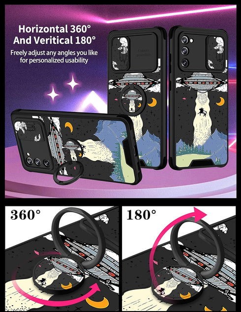 Goocrux [2in1 for Samsung Galaxy S20 FE 5G Case for Women Men Girls Cute UFO Phone Cover Fashion Aliens Universe Pattern Design with Slide Camera ...