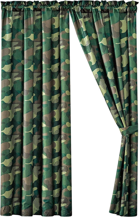 WPM Kids Collection Bedding 4 Piece Military Green Curtain Set with 2 Panel and tiebacks Boys Army Green Desert Camouflage Uniform Design(Camoufla...