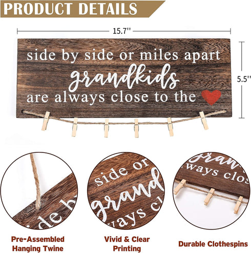 Grandparents Gifts from Grandchildren, Side by Side or Miles Apart Grandkids Photo Holder, Great Grandparents Day or Christmas Birthday Gifts for ...