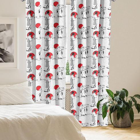 Ambesonne East Curtains, Japanese Geisha Girl with Traditional Style Kimono Folk Culture Illustration, Window Treatments 2 Panel Set for Living Ro...