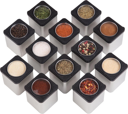 Magnetic Spice Jars - Shake or Pour Containers Attach to Most Refrigerator Doors & Appliances - Set of 6 Seasoning Dispensers - Easy Open Window T...