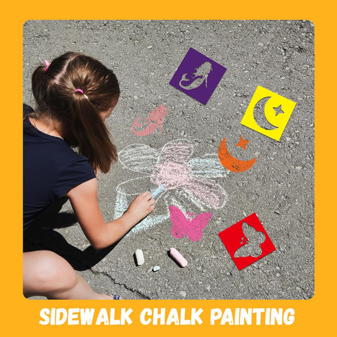 24 Piece Stencils for Kids Stencils for Painting Sidewalk Chalk Stencils Outdoor Garden Themed Stencils Kids Style Collection-8in...