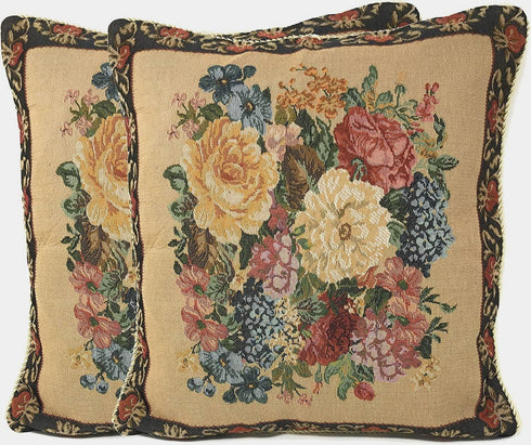 Tache Set of 2 Piece 18 X 18 Inch Victorian Floral Morning Awakening Tapestry Cushion Throw Pillow Cover...