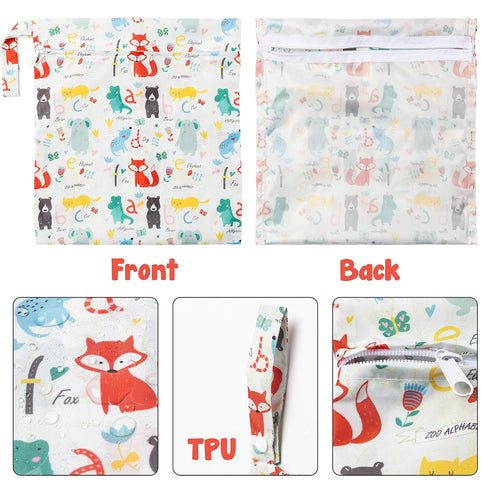 R HORSE 5Pcs Waterproof Reusable Diaper Baby Cloth Wet Dry Bags with 2 Zippered Pockets Travel Beach Pool Bag with Polar Bear Dinosaur Animal Alph...