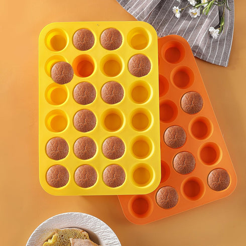 2PCS Silicone Mini Muffin Cupcake Pan, Kaloo Nonstick 24 Cups Silicone Muffin Pans for Baking, Great for Muffin, Cakes, Tart, Bread, Dishwasher Sa...